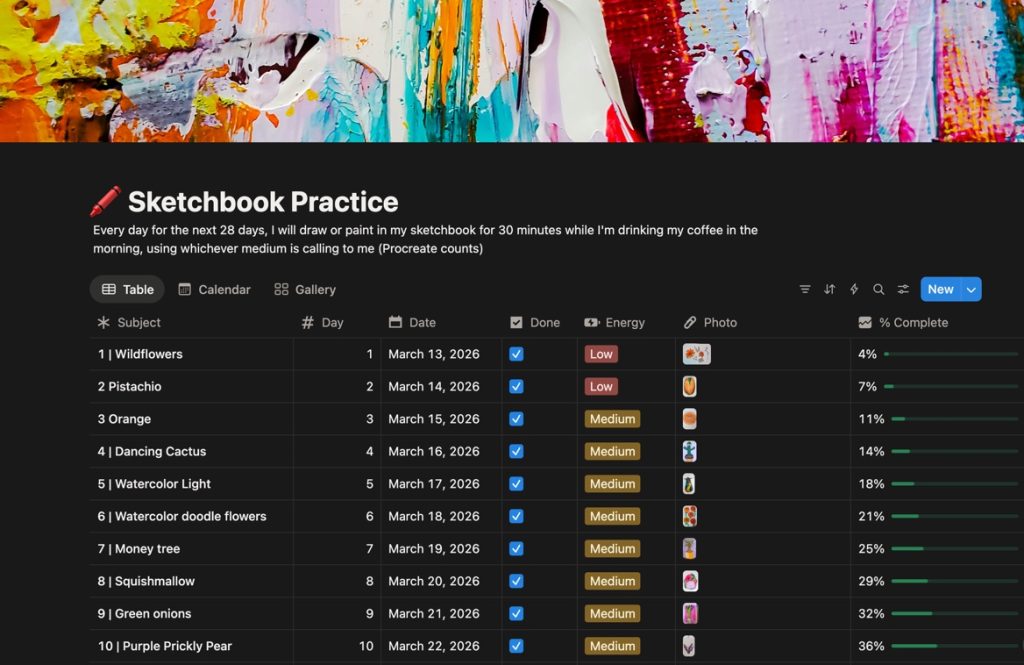 start a creative habit by tracking it in a notion database