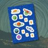 Sleepy Space Adventure cute planets sticker sheet, hand-drawn celestial illustration by Tucson illustrator Nicole Peery