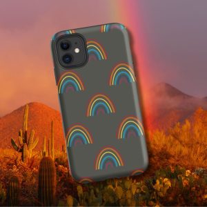Arizona monsoon rainbow pattern iPhone tough case, hand-drawn Southwest illustration by Tucson illustrator Nicole Peery