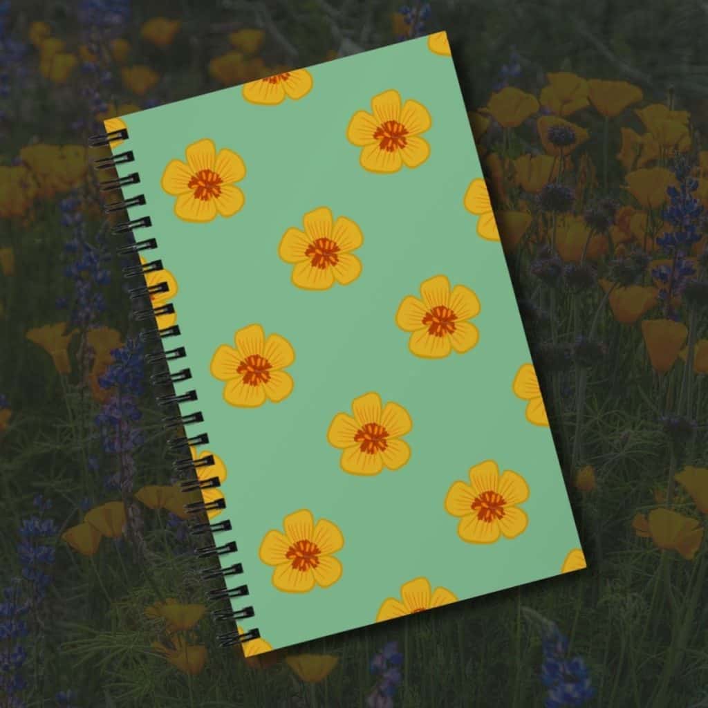 Arizona poppies superbloom floral spiral notebook, hand-drawn desert wildflower illustration by Tucson illustrator Nicole Peery