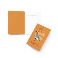 Ruffled feather greeting card with a puffin illustration and playful message for special occasions.