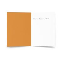 Open greeting card with handwritten message "Sorry I ruffled your feathers.".