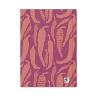 Vibrant purple and peach abstract patterned notebook or journal cover with artistic design.
