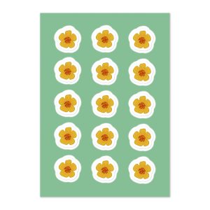 Wildflower sticker sheet with hand-drawn Arizona poppies in gold arranged in grid pattern