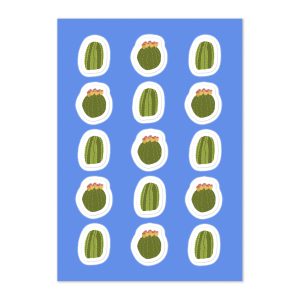 Desert plant sticker sheet with hand-drawn barrel cactus illustrations waterproof vinyl