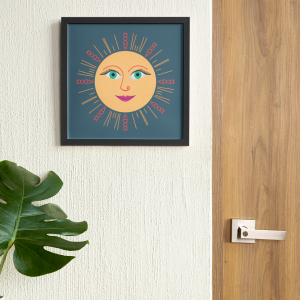 Mid-Century Modern Sun Framed Art Print | Retro Hand-Drawn Sun Face Wall Art