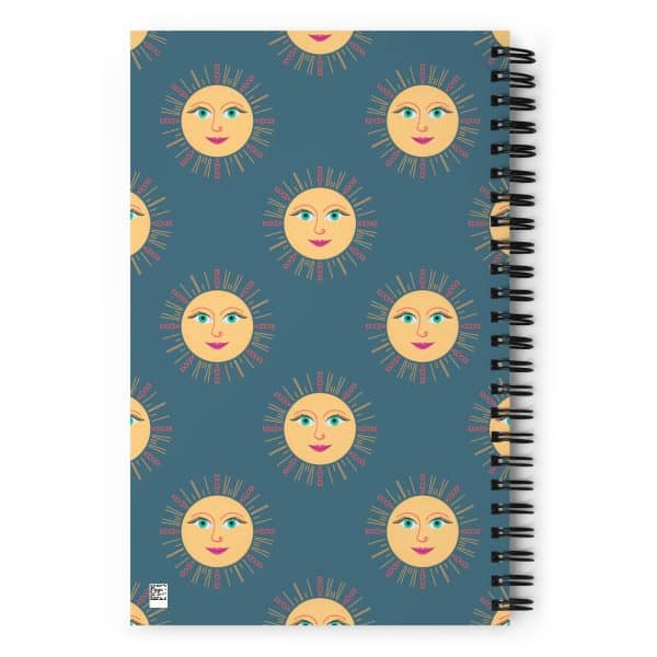 spiral-notebook-white-back-690e28f81613d.jpg Sun and moon themed notebook cover with smiling faces and glowing rays, vibrant and playful design.