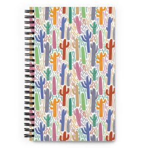 Saguaro notebook with hand-drawn colorful cacti bold pattern soft-touch cover 140 dotted pages Arizona