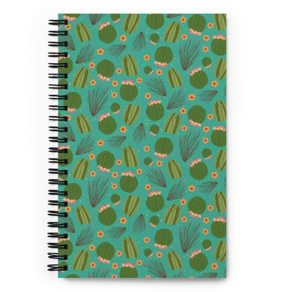 spiral-notebook-white-front-690b6834cac40.jpg Desert plant notebook with hand-drawn barrel cactus ocotillo Arizona poppies soft-touch cover dotted pages