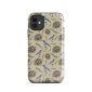 Bird pattern phone case with hand-drawn Gambel's quail and nests on sand background desert wildlife