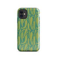 Chile pepper iPhone case with hand-drawn Hatch New Mexico peppers on teal background Southwest design