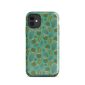 Cactus iPhone case with hand-drawn barrel cactus ocotillo and poppies on teal background desert plant pattern