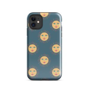 Sun-themed face pattern phone case featuring cheerful sun faces for iPhone protective cover, stylish and vibrant design.