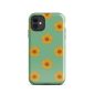 Yellow flower patterned phone case with a mint green background, designed by Nicole Peery.