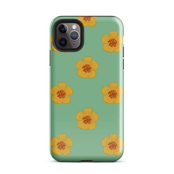 tough-case-for-iphone-glossy-iphone-11-pro-max-front-690e2f0d79235.jpg Bright floral phone case with orange flowers on pastel green background.