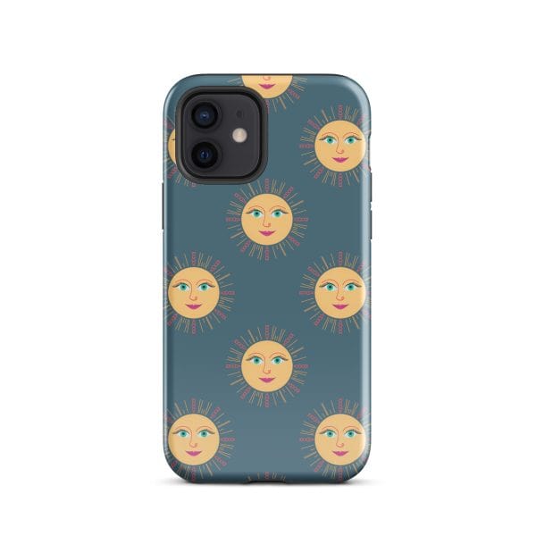tough-case-for-iphone-glossy-iphone-12-front-690e29736cf09.jpg Sun face pattern phone case featuring cheerful sun illustrations for iPhone.