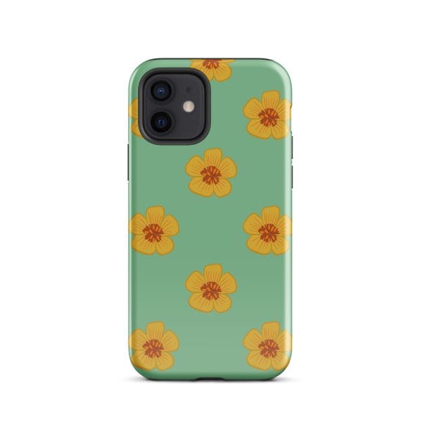 tough-case-for-iphone-glossy-iphone-12-front-690e2f0d7931a.jpg Yellow flower smartphone case with green background for iPhone.