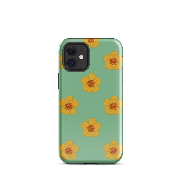 tough-case-for-iphone-glossy-iphone-12-mini-front-690e2f0d792aa.jpg Yellow hibiscus flower phone case with green background for iPhone.