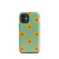 Yellow hibiscus flower phone case with green background for iPhone.