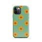 Yellow flower phone case with green background, trendy accessory for iPhone.