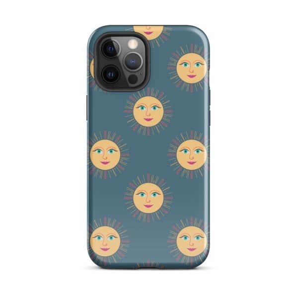 tough-case-for-iphone-glossy-iphone-12-pro-max-front-690e29736cfe2.jpg Sun-themed phone case with smiling sun faces pattern, perfect for cheerful, sunny style.