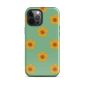 Yellow flower-patterned phone case with mint green background, stylish and protective accessory.