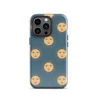 Sun and moon face pattern phone case, trendy design for iPhone, artist Nicole Peery styled phone accessory.