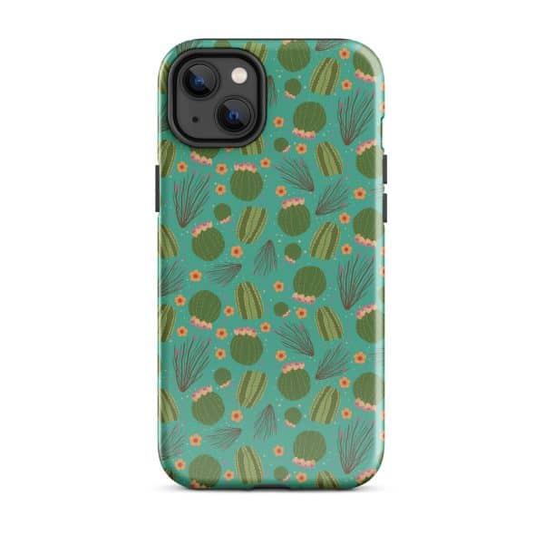 tough-case-for-iphone-glossy-iphone-14-plus-front-690cbd038ae33.jpg Colorful cactus pattern phone case for iPhone 13 with floral accents, perfect for nature lovers and stylish protection.