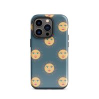 Sun face pattern phone case with bright, colorful sun design for iPhone.