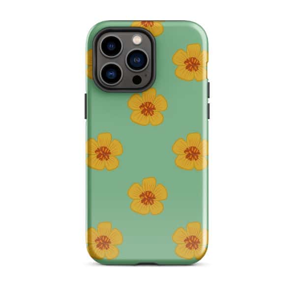 tough-case-for-iphone-glossy-iphone-14-pro-max-front-690e2f0d79727.jpg Yellow flower phone case with a green background, designed for iPhone models.