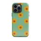 Yellow flower phone case with a green background, designed for iPhone models.