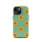 Colorful floral phone case with yellow flowers on green background for iPhone.