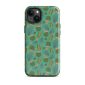 Colorful cactus pattern phone case with floral accents for iPhone 13.