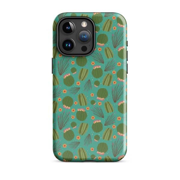 tough-case-for-iphone-glossy-iphone-15-pro-max-front-690cbd038b09b.jpg Vibrant cactus-themed phone case with floral design for iPhone 13 Pro.