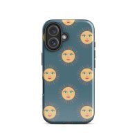Sun and moon face pattern phone case featuring cheerful celestial design, perfect for stylish tech accessories.