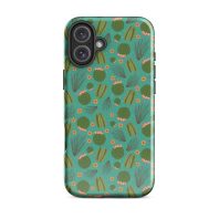 Vivid cactus-patterned phone case with green, pink, and orange accents.