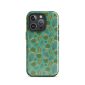 Vibrant cactus patterned phone case for iPhone with a green background and colorful desert design.