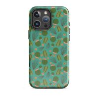 Vibrant cactus patterned phone case on a teal background, ideal for phone protection and stylish accessories.
