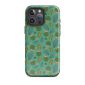 Vibrant cactus patterned phone case on a teal background, ideal for phone protection and stylish accessories.