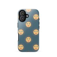 Sun and moon face pattern phone case, artistic phone accessory, Nicole Peery design.
