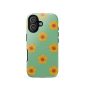 Vibrant green phone case with bright yellow floral pattern for iPhone protection and style.