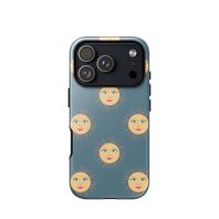 Sun and moon face pattern phone case, trendy accessory for iPhone with celestial design.