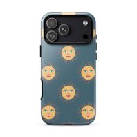 Sun-themed face pattern phone case featuring radiant sun illustrations for iPhone 13. Created by Arizona-based artist Nicole Peery.