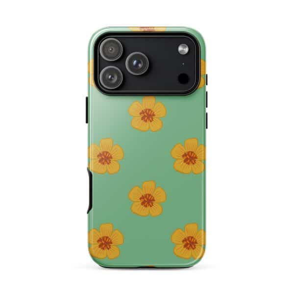 tough-case-for-iphone-glossy-iphone-17-pro-max-front-690e2f0d79ba2.jpg Vivid floral phone case with yellow flowers on mint green background for iPhone 13 Pro. Illustrated by Arizona-based artist Nicole Peery.