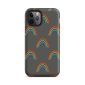 Colorful rainbow pattern phone case with dark background for iPhone.