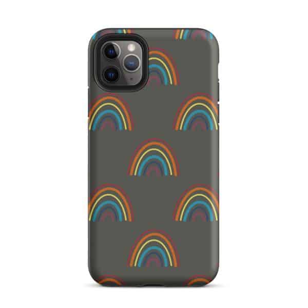 tough-case-for-iphone-matte-iphone-11-pro-max-front-69482bd3b1dec.jpg Colorful rainbow pattern phone case on dark background for iPhone.