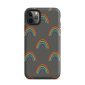 Colorful rainbow pattern phone case on dark background for iPhone.