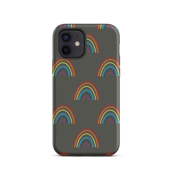 tough-case-for-iphone-matte-iphone-12-front-69482bd3b1ebd.jpg Colorful rainbow pattern phone case on dark background.