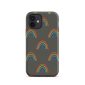 Colorful rainbow pattern phone case on dark background.