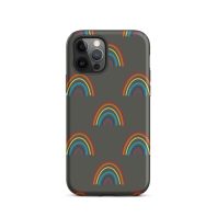 Colorful rainbow phone case with a dark background for iPhone 13.